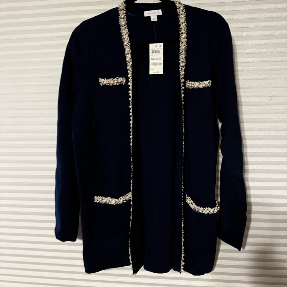 NWT navy embellished open cardigan medium